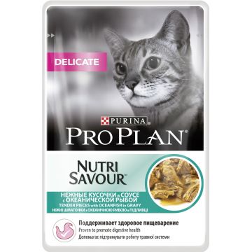 Purina Pro Plan Delicate Nutrisavour, peste oceanic, hrana umeda pentru pisici adulte, 85 g