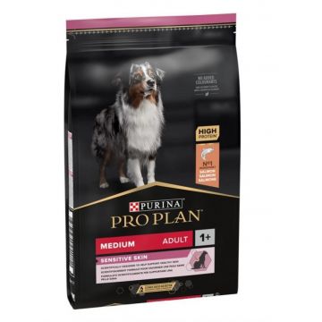 Purina Pro Plan Medium Adult Sensitive Skin Optiderma, somon, hrana uscata pentru caini adulti de talie medie, 3 kg