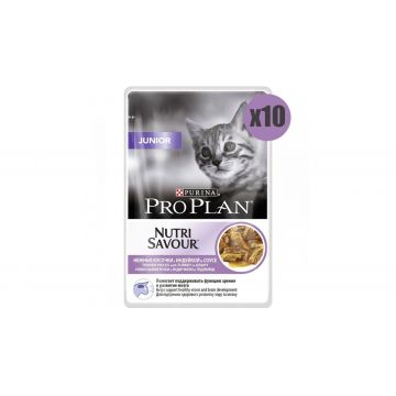 Purina Pro Plan Nutrisavour Pisici Junior Plic cu Curcan 10 X 85 Gr