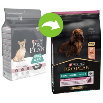 Purina Pro Plan Small & Mini Adult Sensitive Skin Optiderma, somon, hrana uscata pentru caini adulti cu piele sensibila, 7 kg