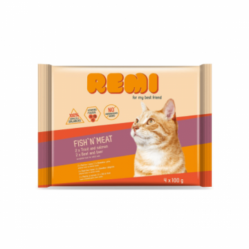 Remi Hrana Umeda Pentru Pisici AdulteFish & Meat 4 X 100 Gr