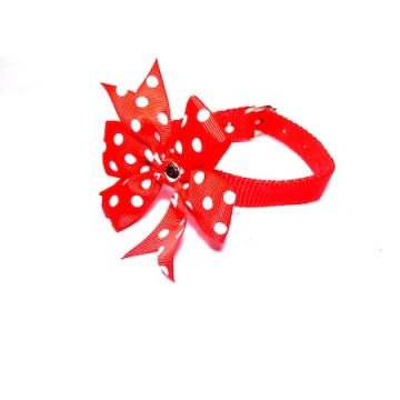 Zgarda ajustabila pentru caini de talie medie si mica, rosie, cu funda, 15 mm x 40 cm