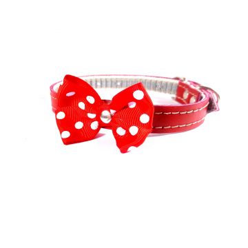 Zgarda din piele, ajustabila, cu funda si floare, 10 mm x 31 cm