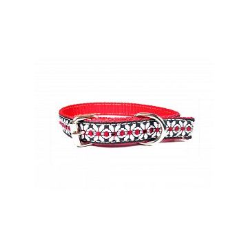 Zgarda traditionala ajustabila din chinga, alb si negru, 25 mm x 58 cm