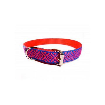 Zgarda traditionala ajustabila din chinga, roz si albastru, 25 mm x 58 cm