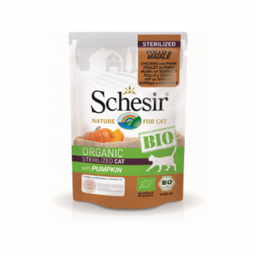 Schesir Bio For Sterilized Cat, Pui, Porc şi Dovleac, plic 85 g ieftina