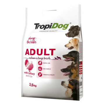 TROPIDOG Premium Adult M&L curcan si orez 2,5 kg hrana uscata pentru caini de rase medii si mari