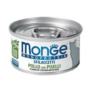 Monge Monoprotein Cat, fileuri pui/ mazare, 80 g