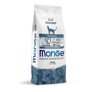 Monge Natural Monoprotein, Pisici Sterilizate, pastrav, 10 kg