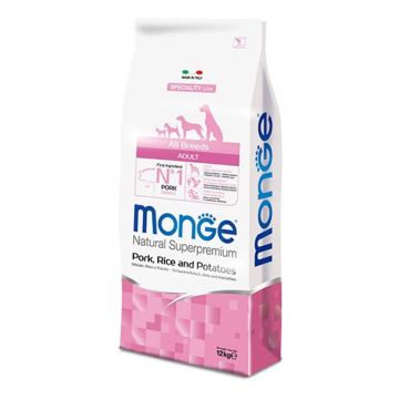 Monge Natural Superpremium All Breeds Adult, porc, orez si cartofi, 12 kg