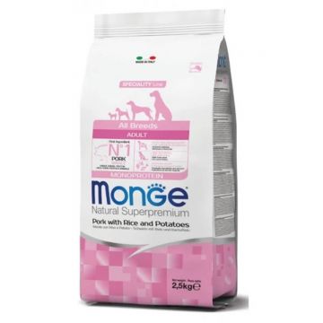 Monge Natural Superpremium All Breeds Adult, porc, orez si cartofi, 2.5 kg