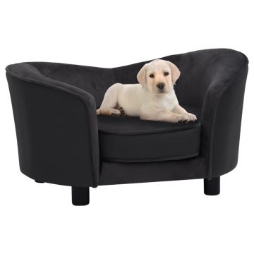 vidaXL Canapea pentru câini negru 69x49x40 cm, pluș/piele ecologică