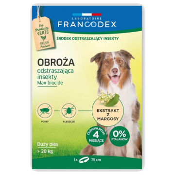 FRANCODEX Zgarda protectie anti-purici si insecte pentru caini cu greutate peste 20 kg - 4 luni de protectie, 75 cm