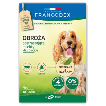 FRANCODEX Zgarda protectie anti-purici si insecte pentru caini de talie medie (între 10-20 kg) - 4 luni de protectie 60 cm