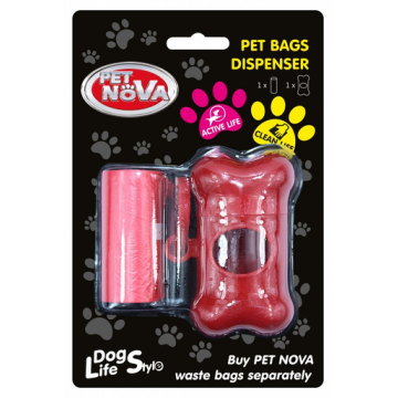 PET NOVA Dispenser + rola pungi excremente 20 buc, rosu