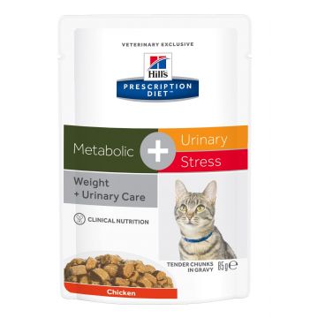 Hill’s PD Metabolic + Urinary Stress hrana pentru pisici cu pui, 85 g (plic)