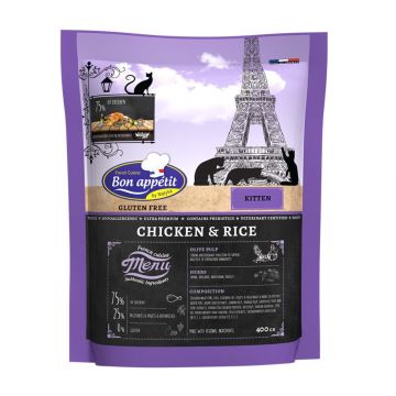 Bon Appetit KITTEN, hrana hipoalergenica fara gluten pisici, somon, pui si orez, 400 g