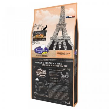 Bon Appetit SENSITIVE, hrana hipoalergenica fara gluten pisici, somon, pui si orez, 1.5 kg