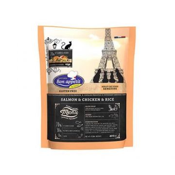 Bon Appetit SENSITIVE, hrana hipoalergenica fara gluten pisici, somon, pui si orez, 400 g