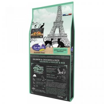 Bon Appetit URINARY, hrana hipoalergenica fara gluten pisici, somon, pui si orez, 1.5 kg