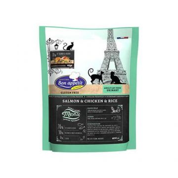 Bon Appetit URINARY, hrana hipoalergenica fara gluten pisici, somon, pui si orez, 400 g