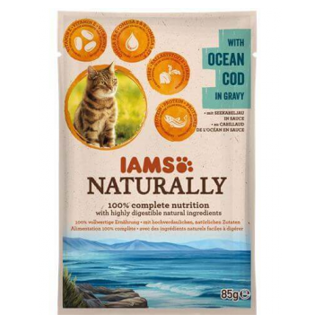 IAMS Naturally Adult Cat with Ocean Cod in Gravy hrana umeda pisici adulte, cu peste 85 g