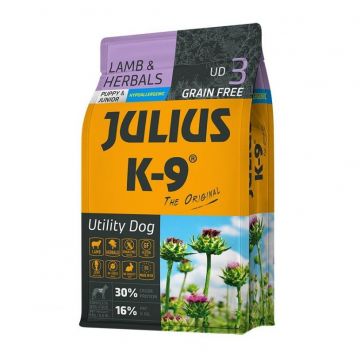 Julius K9 Puppy & Junior, hrana completa hipoalergenica, miel & ierburi, 3 kg