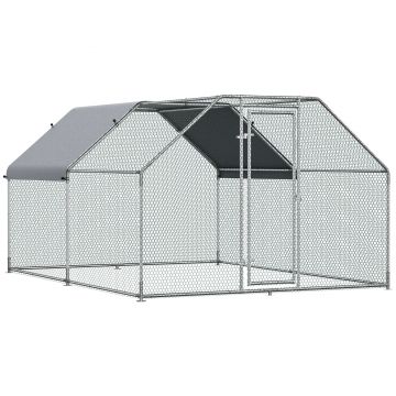 PawHut Coteț pentru găini pentru exterior zincat cu gard din plastic și protecție pentru animale W280*D380*H195cm, argintiu|Aosom.it