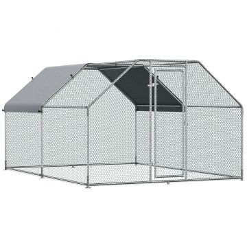 PawHut Cotet Găini Plastic Rezistent Gard Protecție UV Acoperiș 280x380x195cm Argintiu | Aosom Romania