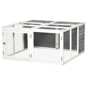 PawHut Adapost pentru iepuri pentru Exterior si Interior cu Acoperis Mobil, Cusca pentru 2-4 Iepuri din Lemn si Metal, Gri 120x120x60cm ieftina