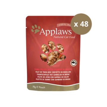 APPLAWS Cat Pouch hrana umeda pentru pisici, cu ton si creveti 48 x 70 g