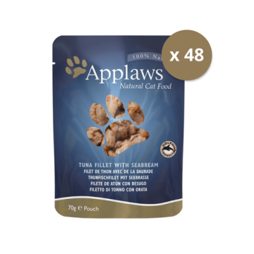 APPLAWS hrana umeda pentru pisici, cu ton și plătică 48 x 70 g