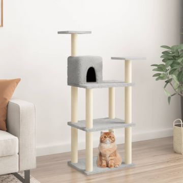 vidaXL Ansamblu pisici, stâlpi din funie sisal, gri deschis, 119 cm