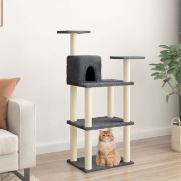 vidaXL Ansamblu pisici, stâlpi din funie sisal, gri închis, 119 cm