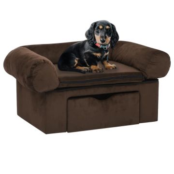 vidaXL Canapea pentru câini, cu sertar, maro, 75x50x38 cm, pluș
