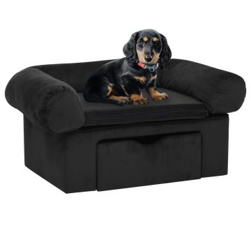 vidaXL Canapea pentru câini, cu sertar, negru, 75x50x38 cm, pluș