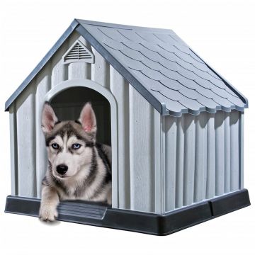 vidaXL Cușcă pentru câini, gri, 92x87x91 cm, plastic
