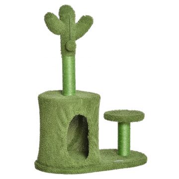 PawHut Arbore de Zgâriat în Formă de Cactus pentru Pisici, Funie de Sisal, Mingii, Culcuș, 78 cm, Verde | Aosom Romania ieftin