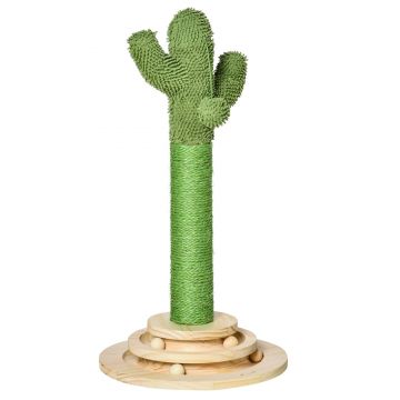 PawHut Stâlp Zgâriat pentru Pisici, Centru de Joacă în Formă de Cactus, 32x32x60cm, Verde | Aosom Romania