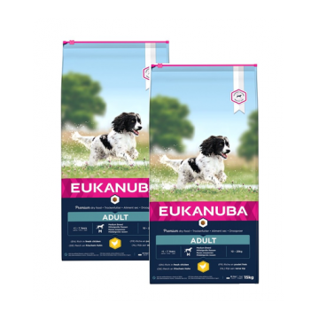 EUKANUBA Active Adult Medium Breed Hrana uscata pentru caini adulti de talie medie, bogata in pui si curcan 30 kg (2 x 15kg)