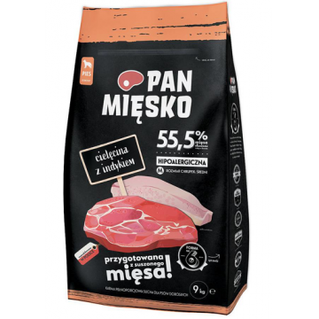 PAN MIĘSKO Hrana uscata caini adulti talie medie, cu vitel si curcan 9 kg