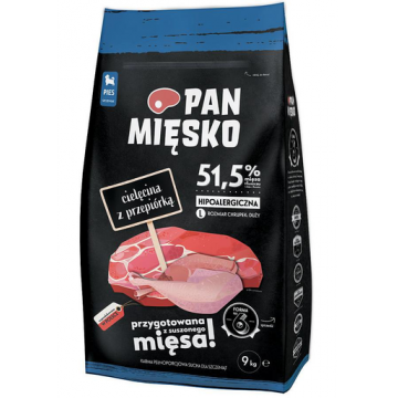 PAN MIĘSKO Hrana uscata caini junior talie mare, cu vitel si prepelita 20 kg