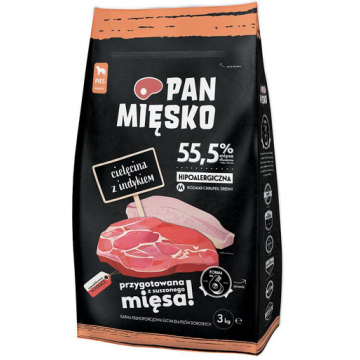 PAN MIĘSKO Hrana uscata pentru caini adulti talie medie, cu vitel si curcan 3 kg