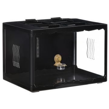 Terariu PawHut pentru Broaste Testoase de Uscat, Cameleon, Iguana, Gecko si Reptile din Sticla cu Termometru 18-34℃, 60x40x40.5cm, Negru