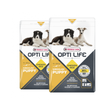 VERSELE-LAGA Opti Life Puppy Medium hrana uscata pentru caini juniori de talie medie, cu pasari de curte (2 x 12,5 kg)