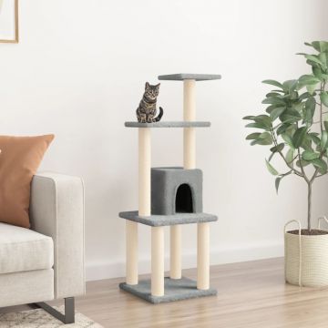 vidaXL Ansamblu pisici, stâlpi din funie sisal, gri deschis, 105 cm