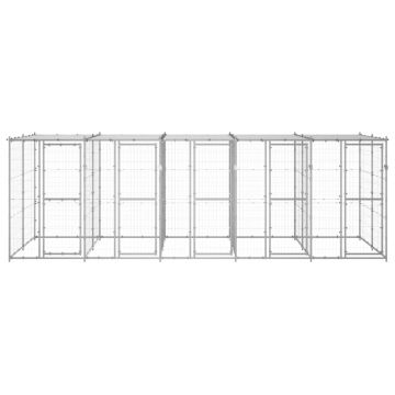 vidaXL Padoc câini de exterior cu acoperiș, 12,1 m², oțel galvanizat