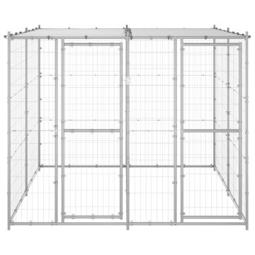 vidaXL Padoc câini de exterior cu acoperiș, 4,84 m², oțel galvanizat