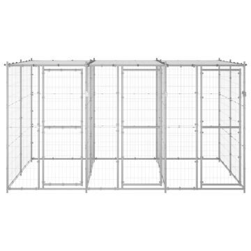 vidaXL Padoc câini de exterior cu acoperiș, 7,26 m², oțel galvanizat