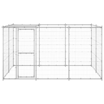 vidaXL Padoc câini de exterior cu acoperiș, 7,26 m², oțel galvanizat